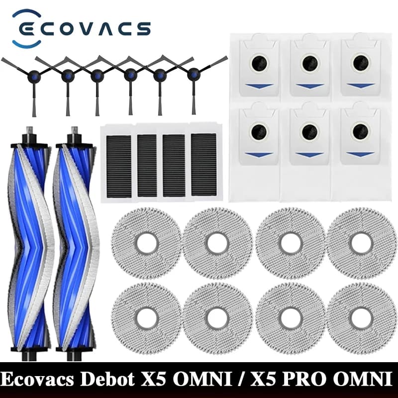 إكسسوارات مكنسة روبوت إيكوفاكس X5 OMNI / X5 PRO OMNI قطع غيار كيس غبار فرشاة جانبية رئيسية فلتر ممسحة