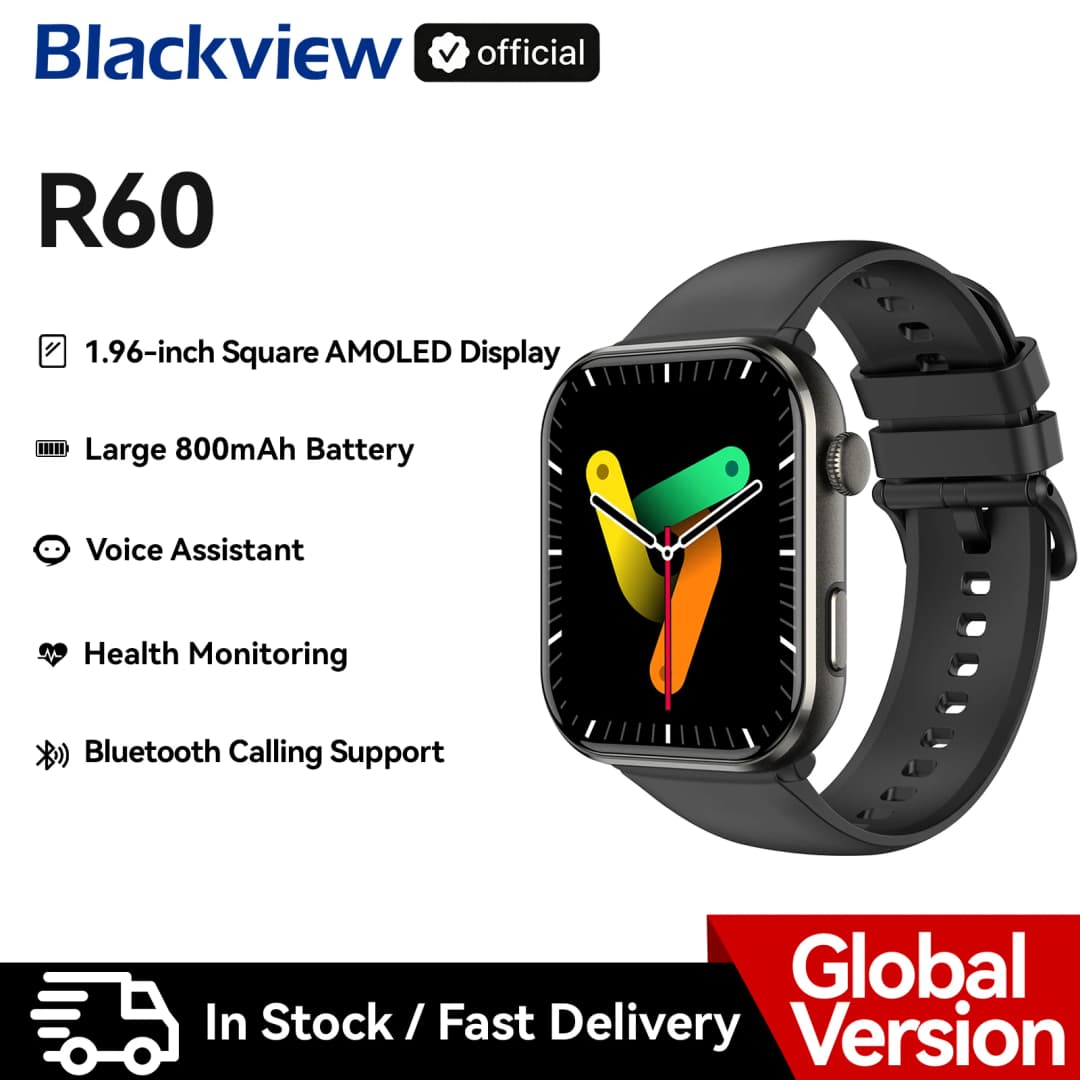 ساعة بلاكفيو R60 الذكية بشاشة AMOLED مقاس 1.96 بوصة وبطارية 800 مللي أمبير مع مكالمات بلوتوث وتتبع الصحة واللياقة البدنية