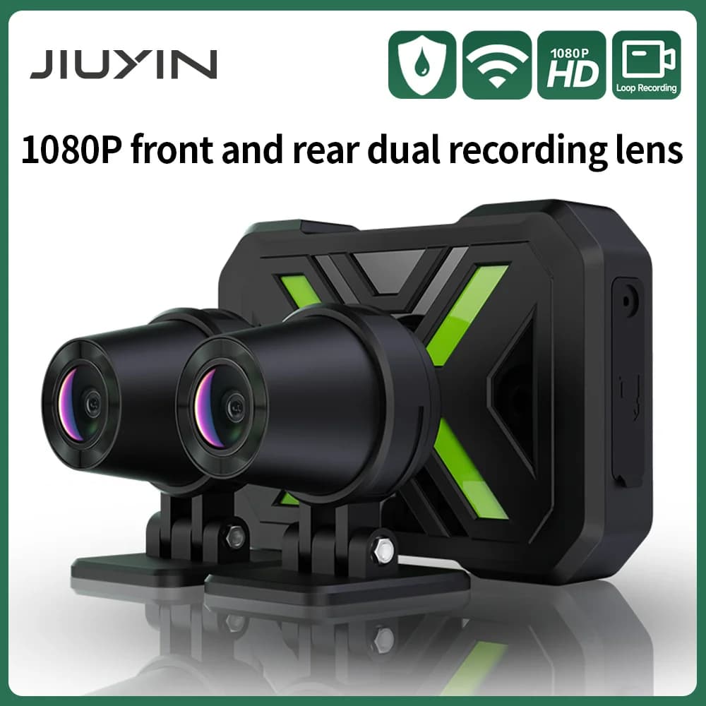 مسجل دراجة نارية JIUYIN DVR بكاميرا مزدوجة بدقة 1080P مقاومة للماء كاميرا لوحة قيادة WiFi مسجل فيديو القيادة الأمامي والخلفي صندوق أسود