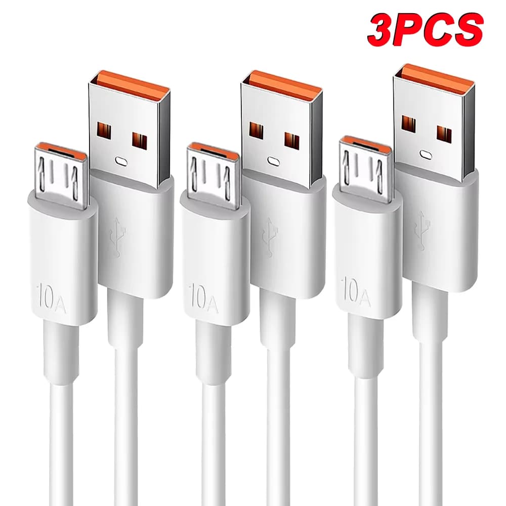 كابل مايكرو USB من NNBILI، 3 قطع، 10 أمبير، شحن سريع، كابل USB لهواتف سامسونج جالاكسي S7 وS6 وPS4 وMP3 والتلفزيون والأندرويد، كابلات بيانات 1 متر