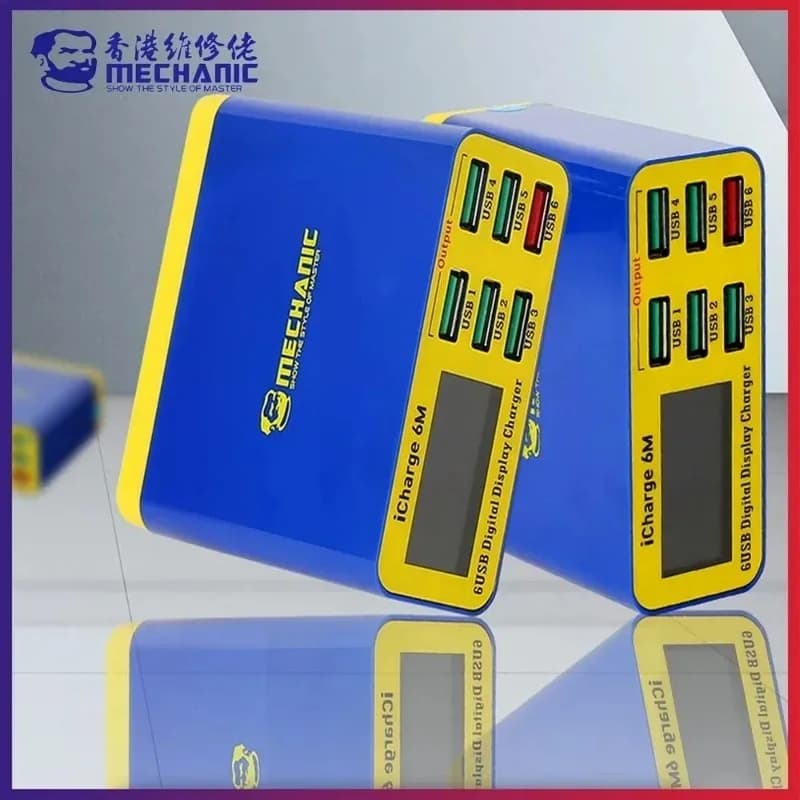 شاحن ذكي MECHANIC iCharge 6M QC 3.0 USB، يدعم الشحن السريع، بشاشة LCD رقمية، شاحن متعدد المنافذ للأجهزة اللوحية والهواتف - 4