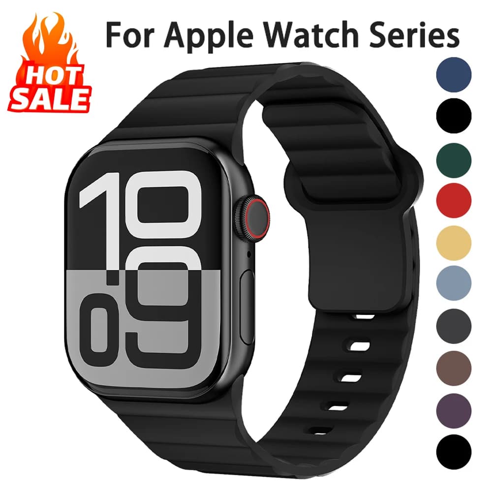 حزام سيليكون لأساور ساعة أبل 46مم 44مم 45مم 40مم 42مم 41مم سوار رياضي سلسلة iWatch 11 10 SE 9 8 7 6 5