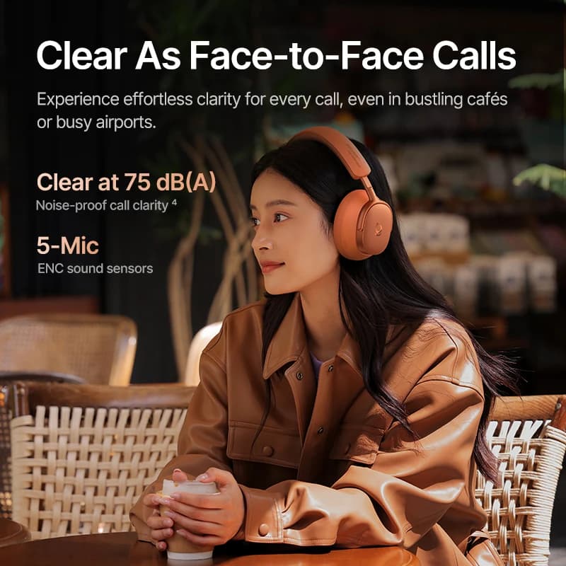 سماعات رأس لاسلكية Baseus Inspire XH1 من Bose مع تقنية إلغاء الضوضاء التكيفي ANC بتقنية Bluetooth 6.1 و 48dB، ودعم Hi-Res LDAC، وبطارية تدوم حتى 100 ساعة - 4