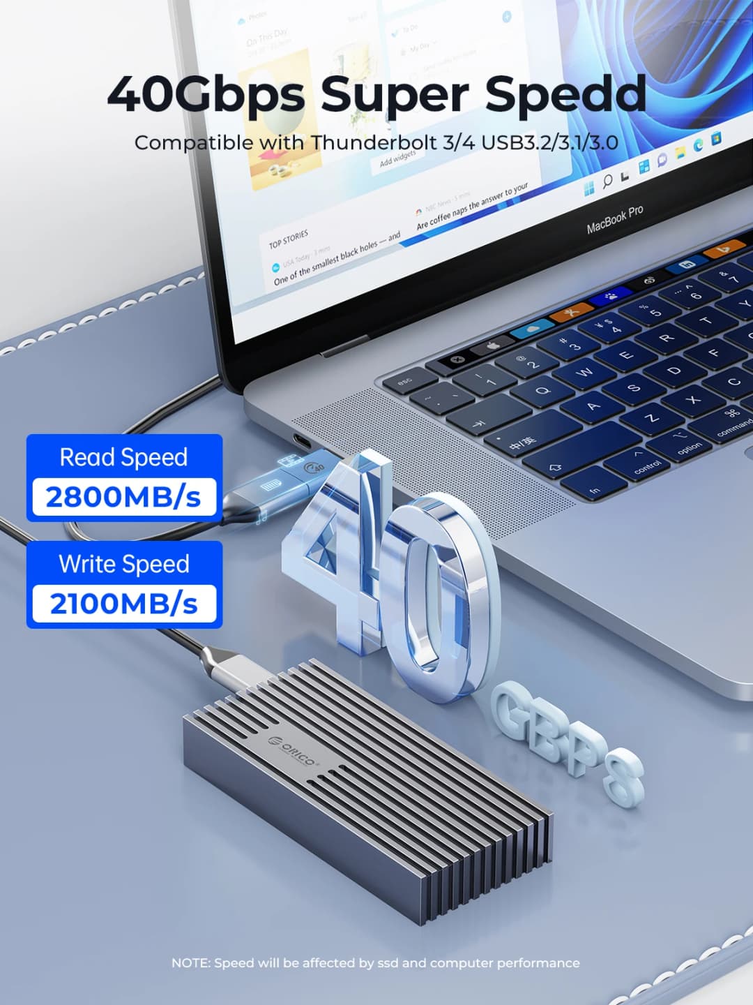 ORICO NVMe M.2 SSD Enclosure USB4 40Gbps PCIe3.0x4 20Gbps 10Gbps M.2 External Case Compatible with Thunderbolt 3/4 USB3.2/3.1 - 3