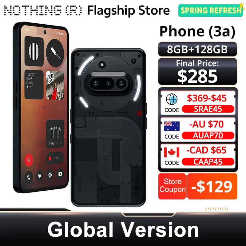 هاتف Nothing Phone(3a) الجديد 5G بمعالج Snapdragon 7s Gen 3 و NFC وشاشة AMOLED مقاس 6.77 بوصة بمعدل تحديث 120 هرتز وكاميرا رئيسية 50 ميجابكسل وشحن سريع 50 واط وبطارية 5000 مللي أمبير في الساعة