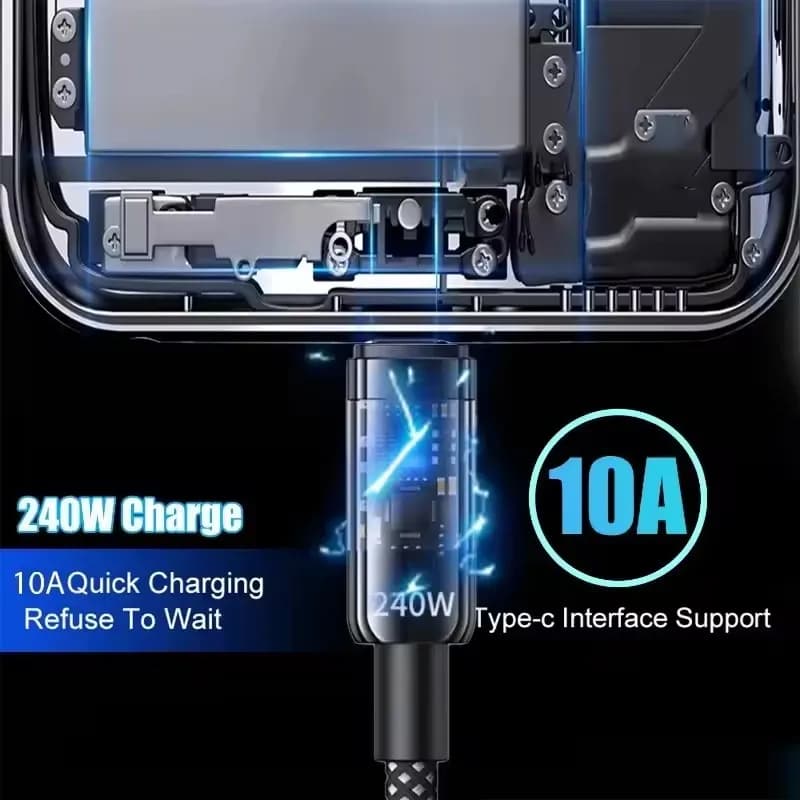 كابل شحن فائق السرعة 240 واط QC 3.0 يو اس بي إلى تايب سي لهواتف سامسونج وشاومي وهواوي مع شاشة عرض رقمية ليد وشاحن بيانات - 2