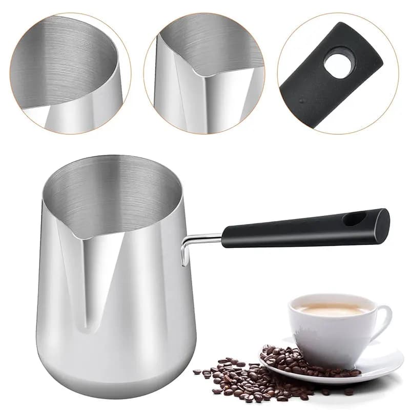 Long Handle Turkish Coffee Pot with Pouring Spout Stainless Steel Milk Butter Warmer Pot Stovetop Chocolate Melting Pan - 5