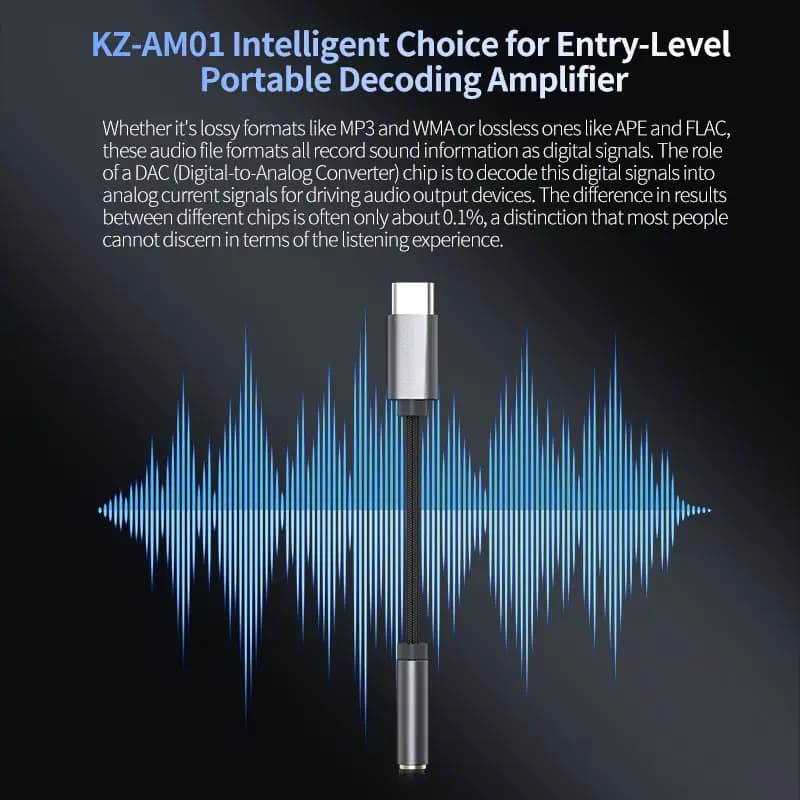 KZ AM01 محول صوت نوع-C إلى 3.5mm 32bit/384kHz هاي فاي DAC + مكبر صوت IC رقاقة مزدوجة كابل صوت سماعة أذن - 2