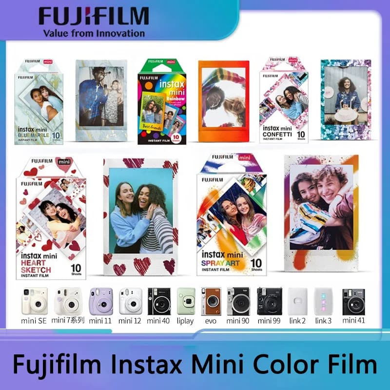 10 - 60 Sheets Fujifilm Instax Mini 12 11 8 9 Film  Fujifilm Instax Mini Color Film For 70 7s 50s 50i 90 25 Share SP-1 2 Camera