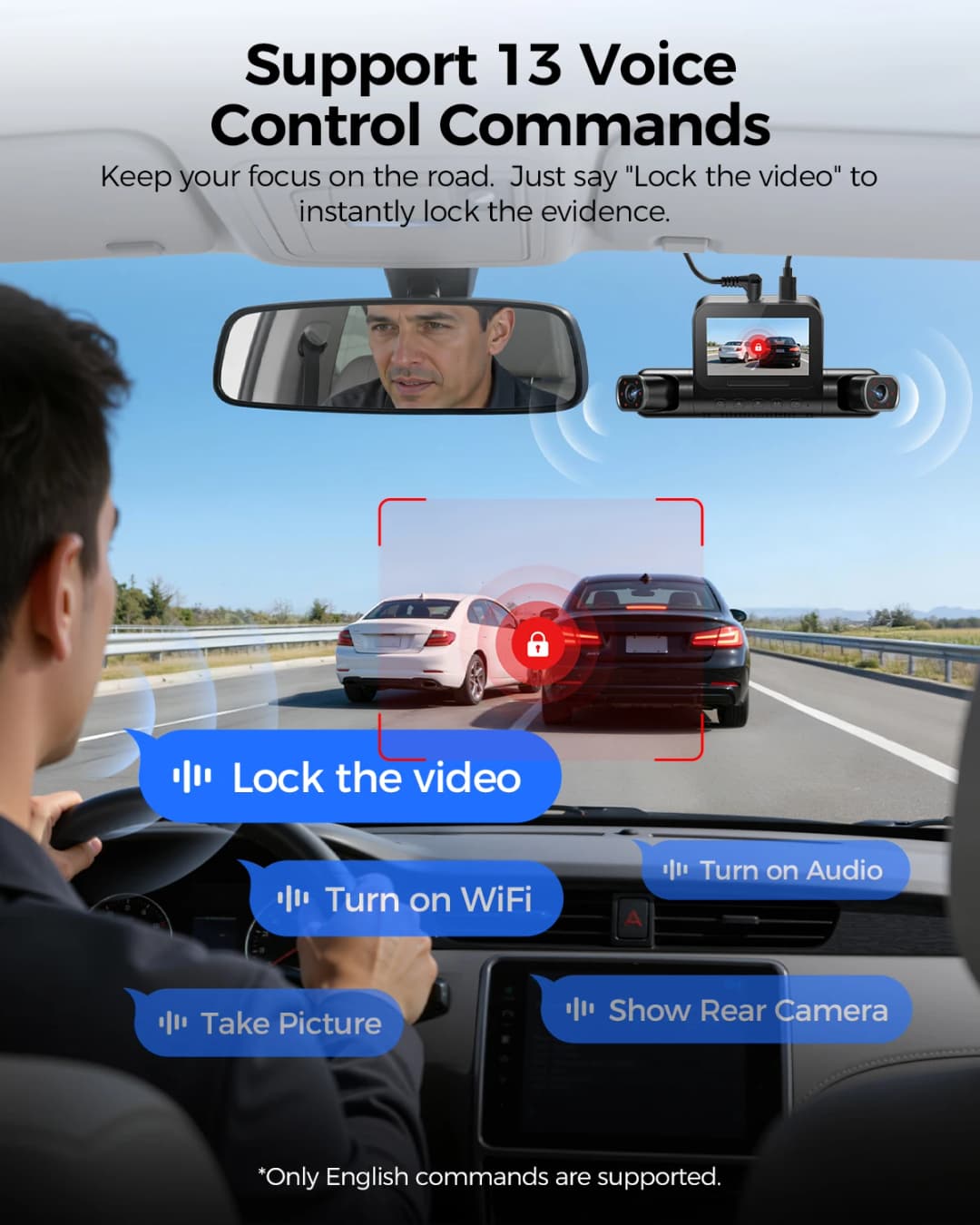 كاميرا لوحة القيادة AZDOME M660 بدقة 2.5K+3*1080P مع 4 قنوات وGPS وواي فاي 5G مدمج وذاكرة 128 جيجابايت وتحكم صوتي ومراقبة على مدار 24 ساعة ورؤية ليلية فائقة - 2