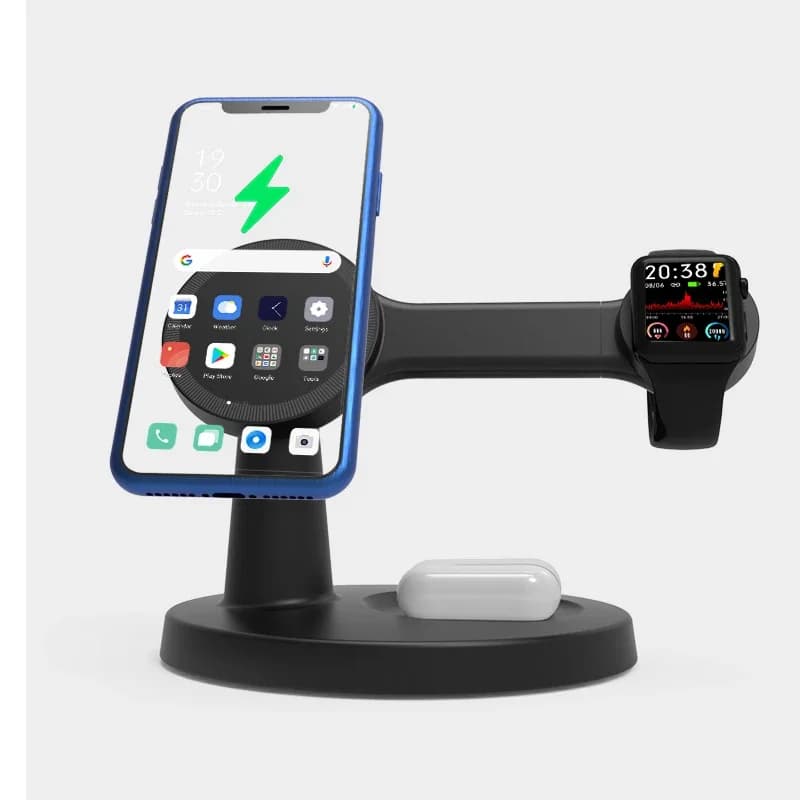 حامل شاحن لاسلكي مغناطيسي 3 في 1 لهاتف Magsafe iPhone 16 15 14 13 Pro Max Apple Watch 9 8 AirPods Pro محطة شحن سريعة - 6