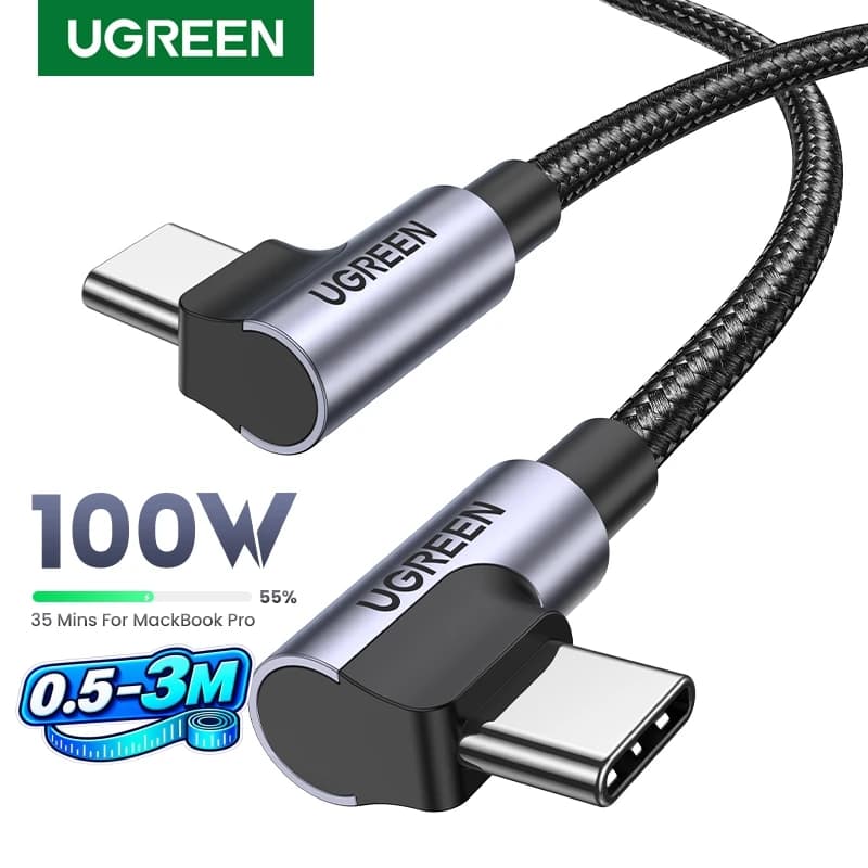 كابل UGREEN بزاوية 90 درجة، PD 100 واط، من USB C إلى USB C، للشحن السريع، لهواتف iPhone 17 وSamsung وMacBook وiPad