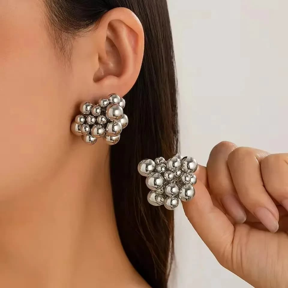 Trendy CCB Unique Braided Plastic Ball Bead Stud Earrings for Women Trendy Goth Gold Color Piercing Earring Party Jewelry Gift - 3