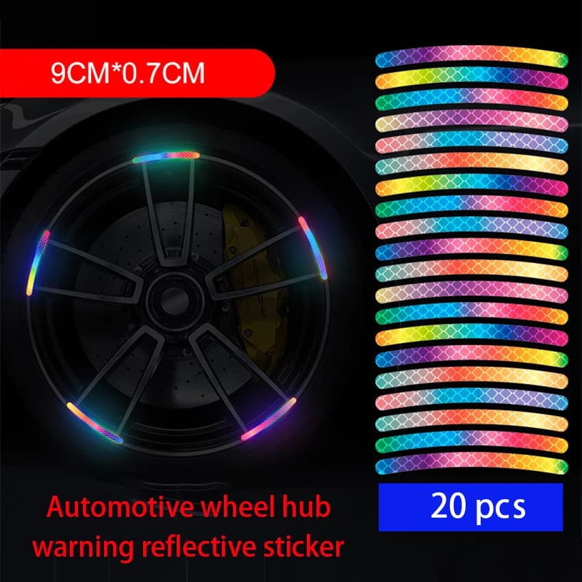 For Reflective Safety Warning Stickers On Car Motorcycle Bicycle Wheel Hubs Seven Color Laser Car Decoration Accessories 20PCS