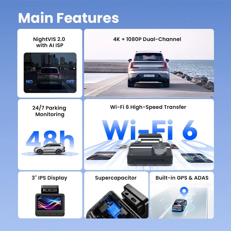 كاميرا سيارة DDPAI Z50 Pro بدقة 4K مع رؤية ليلية، واي فاي 5 جيجاهرتز، GPS، ADAS، وضع ركن 24 ساعة، كاميرا أمامية وخلفية - 2