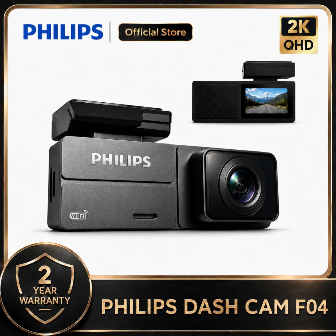 كاميرا سيارة مصغرة PHILIPS Dash Cam F04 بدقة 2K بشاشة 1.47 بوصة IPS تحكم عبر تطبيق واي فاي رؤية ليلية مراقبة الوقوف 24 ساعة
