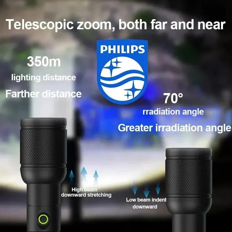 مصباح يدوي Philips 6168 مع تقريب بصري ومنفذ Type-C ومحمول مع 4 أوضاع إضاءة لمصباح التخييم للدفاع عن النفس - 4