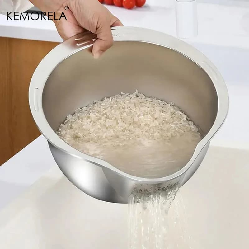 Rice Washer Strainer Bowl Stainless Steel 304 Rice Washing Bowl Rice Sieve Colander Fruit And Vegetable Strainer Kitchen Tools - 3