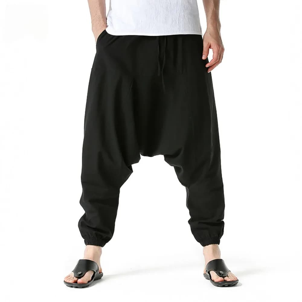 Men Cotton and Linen Pants Harem Pants Baggy Casual Oversize Loose Joggers Wide Leg Pants Yoga Drop Crotch Trousers Hip Hop - 4