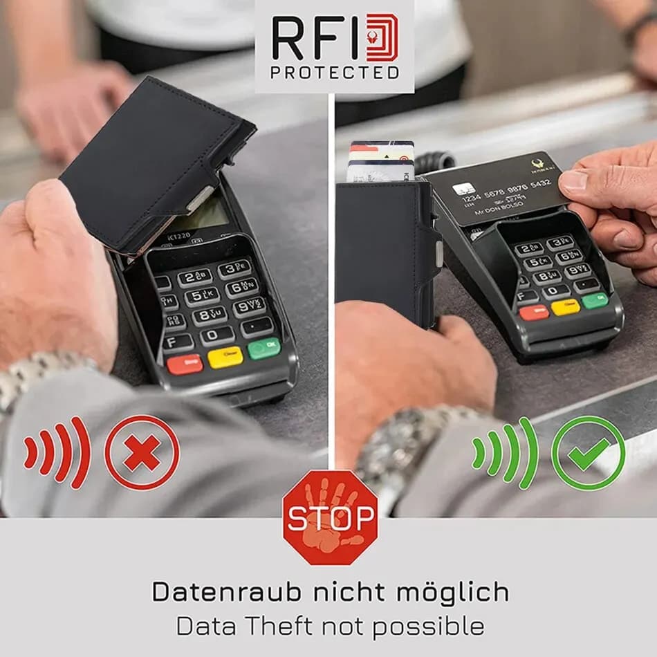 حامل بطاقات من ألياف الكربون مع تقنية RFID محفظة رجالية رفيعة مع جيب للعملات المعدنية وحافظة بطاقات الائتمان - 5