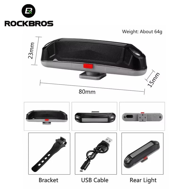 ضوء دراجات ROCKBROS مقاوم للماء ضوء خلفي للدراجات LED قابل لإعادة الشحن عبر USB ضوء خلفي للسلامة تحذير للركوب ضوء سرج الدراجة - 2