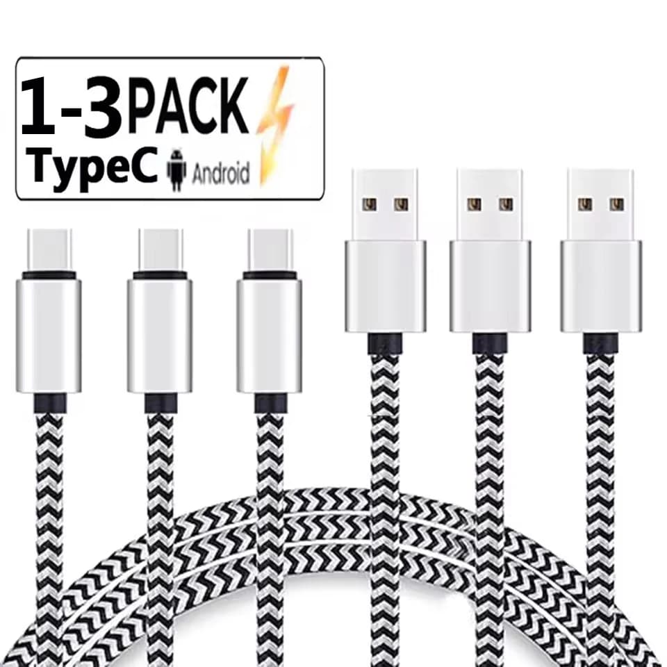 1-3 قطع كابل USB Type C شحن سريع شاحن بطارية سلك نيلون مضفر كابل بيانات شاحن هاتف محمول لهواتف Huawei وSamsung USB C