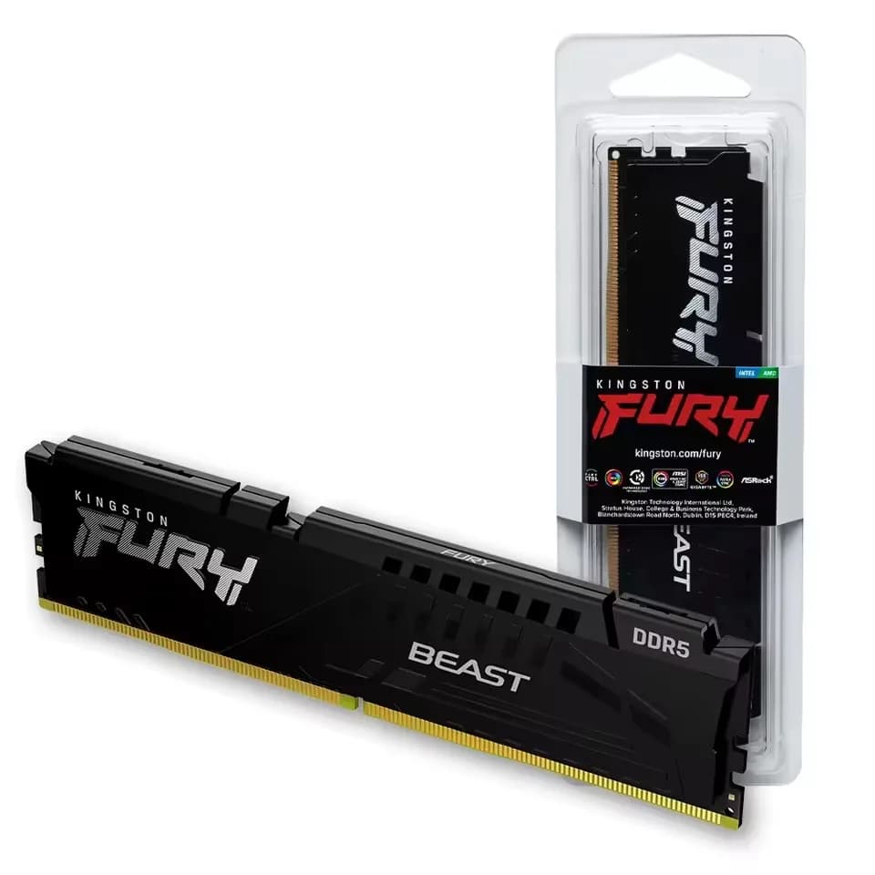 ذاكرة Kingston Fury Beast DDR5 RAM لسطح المكتب بتقنية Intel XMP3.0/AMD EXPO، CL30/40، بسعات 8/16/32 جيجابايت، بسرعات 4800/5200/5600/6000/6400/6800 ميجاهرتز DIMM - 2