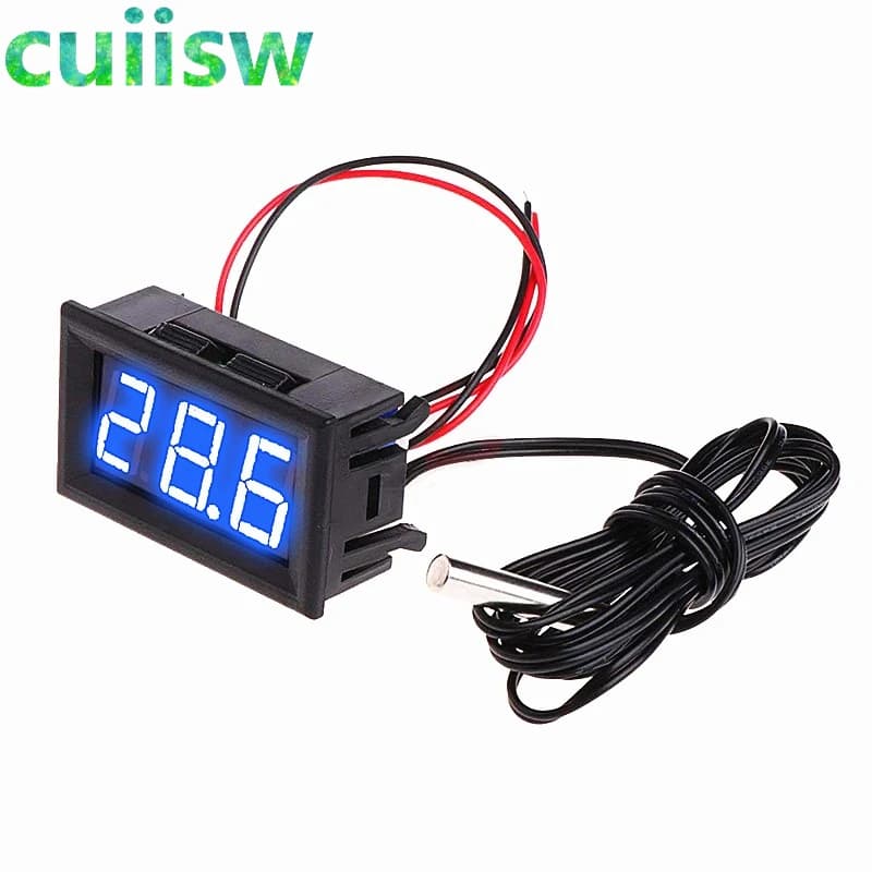 مقياس درجة حرارة رقمي صغير LED للسيارة يعمل على 12V مع نطاق قياس -50 إلى 110 درجة مئوية ومسبار حرارة - 3