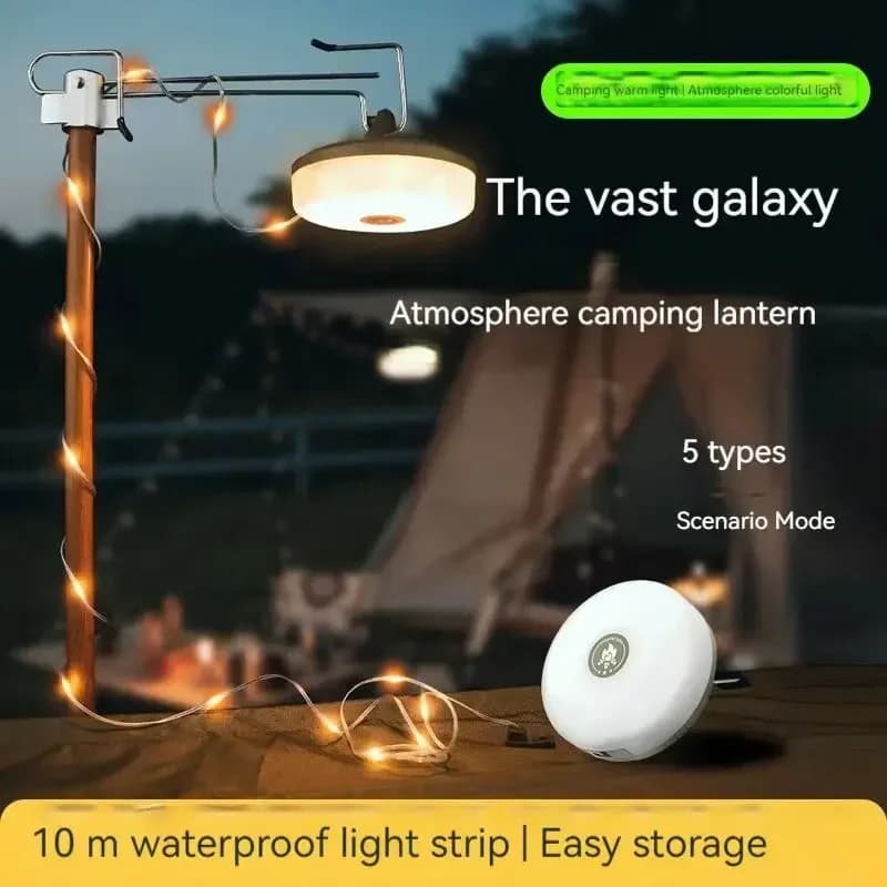 شريط إضاءة تخييم LED مقاوم للماء جو 10M طول حزام إضاءة قابل لإعادة التدوير زينة حديقة خارجية مصباح لغرفة خيمة