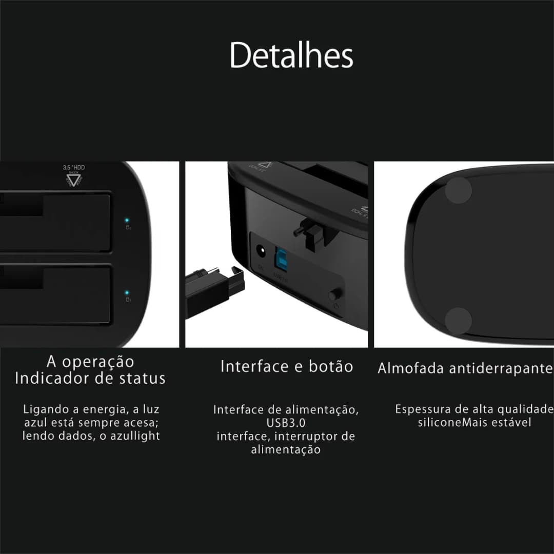 ORICO Dual-bay Hard Drive Docking Station for 2.5/3.5 Inch HDD SSD SATA to USB 3.0 HDD Docking Station with 12V3A Power Adapter - 6
