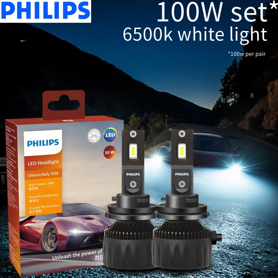 فيليبس ألتنيون رالي 100 واط 3550 H7 كشاف LED طاقة عالية H4 H8 H9 H11 9005 HB3 9006 HB4 9012 HIR2 مصباح أوتوماتيكي أضواء ضباب 6500K