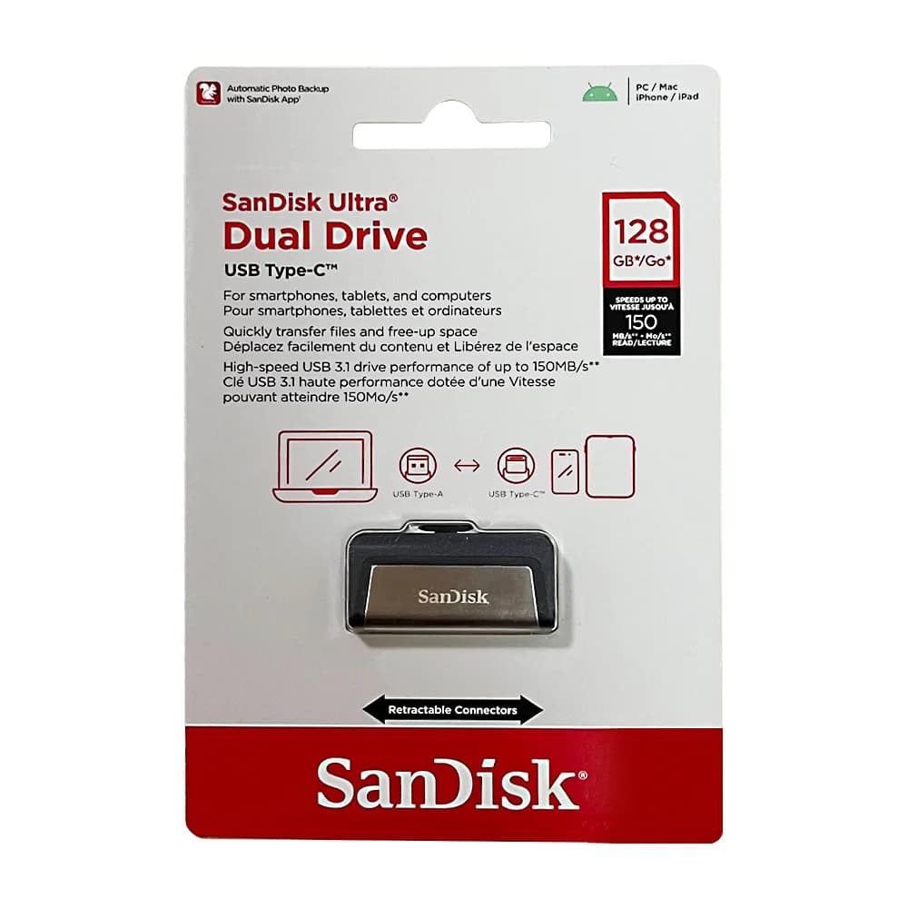 محرك أقراص مزدوج SanDisk Ultra USB Type-C 256GB، محرك أقراص فلاش USB 64GB OTG، 128GB USB 3.1، محرك أقراص محمول للهاتف/الكمبيوتر اللوحي/الكمبيوتر الشخصي - 3