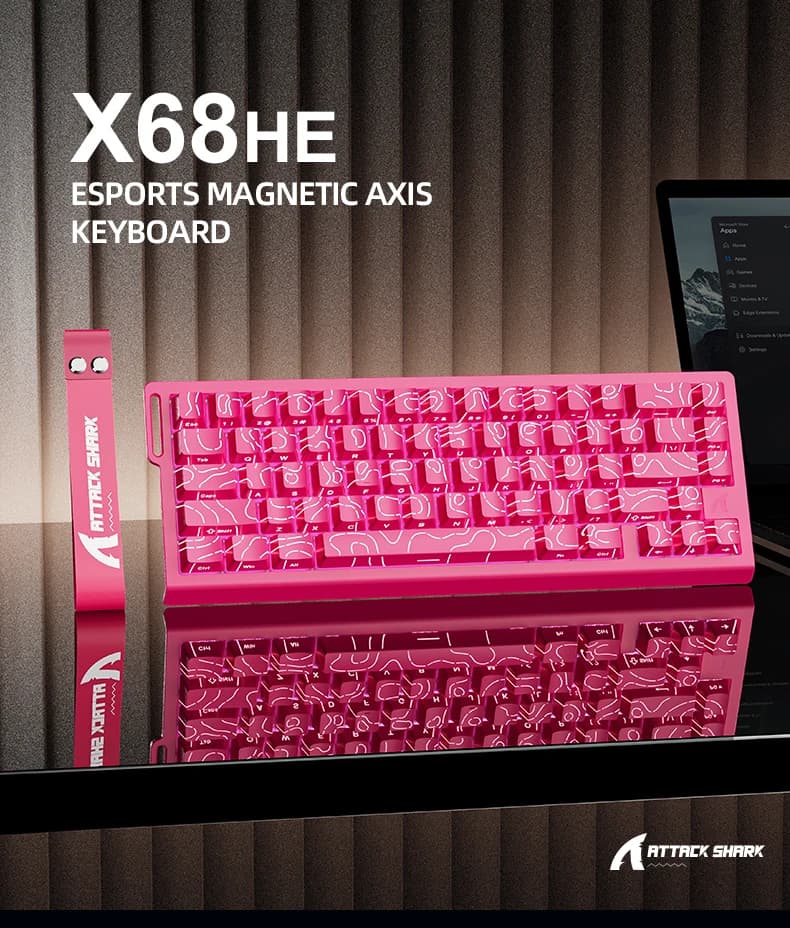 أتاك شارب X68HE لوحة مفاتيح مغناطيسية حمراء سلكية ميكانيكية للألعاب برو، 0.01 مم تريج سريع، 8000 هرتز، SOCD/Rs، 0.125 مللي ثانية، 128 كيلو معدل