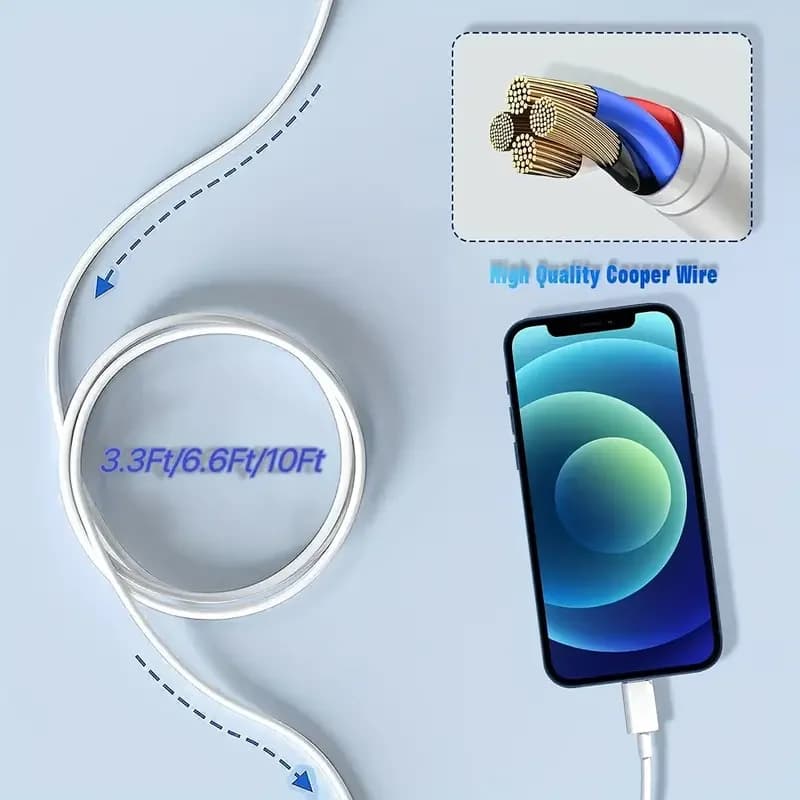 كابل شحن TPE معتمد MFi 1 قطعة 3 قطع USB A إلى Lightning سلك شاحن آيفون متوافق مع iPhone 14 13 12 11 Pro Max - 3