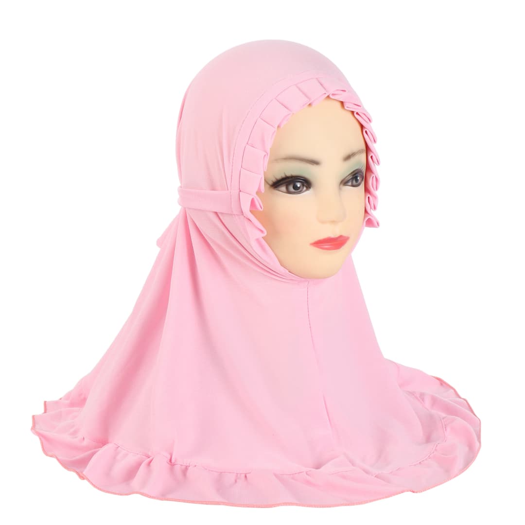 H364 Beautiful Fit 3-6 Years Old Girls Cute Hijab Head Scarf With Crinkles Baby Muslim Shawl Turban Caps - 6