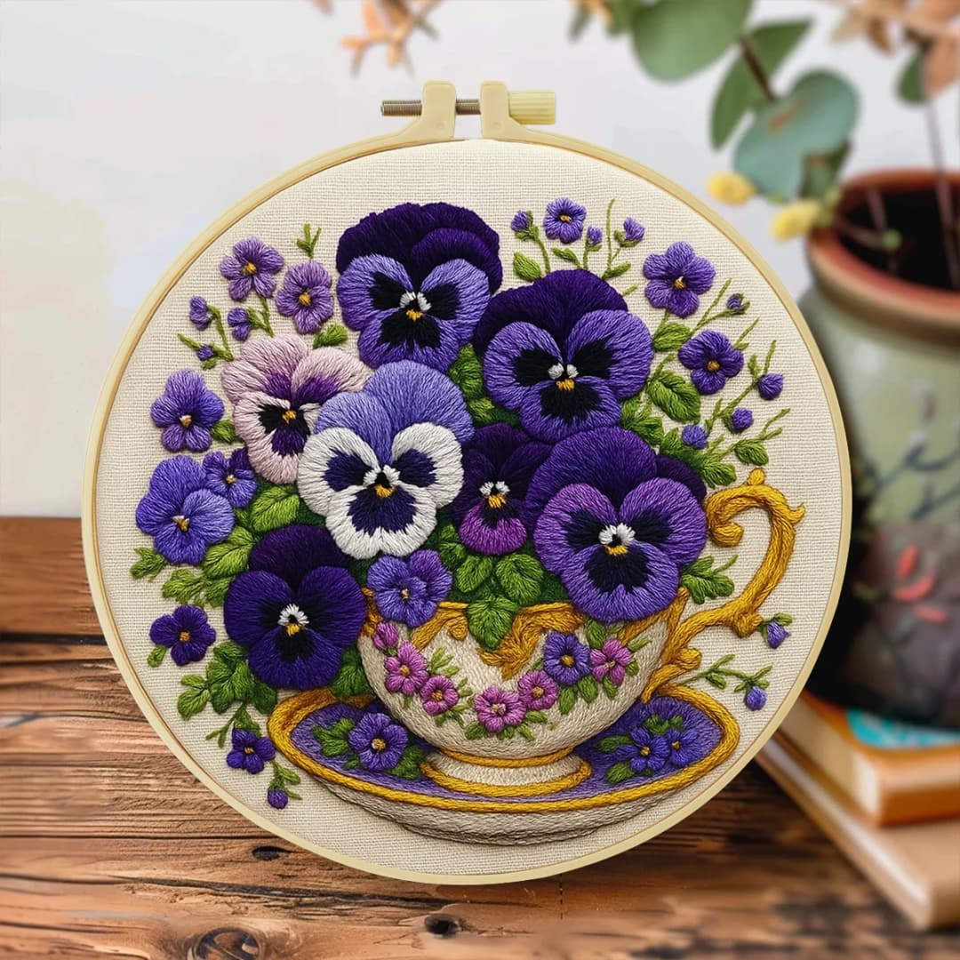 1pc 20X20CM/15X15CM 7.87/6.3inch Embroidery Starter Kit DIY kit Home Decor，Flower，Embroidery kit - 2