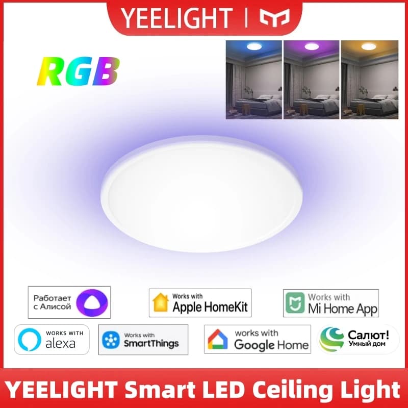 الإصدار العالمي Yeelight إضاءة سقف ذكية RGB Wifi 18 واط/21 واط قابلة للتعتم 2700-6500K رقيقة للغاية تحكم صوتي ذكي يعمل مع Mihome