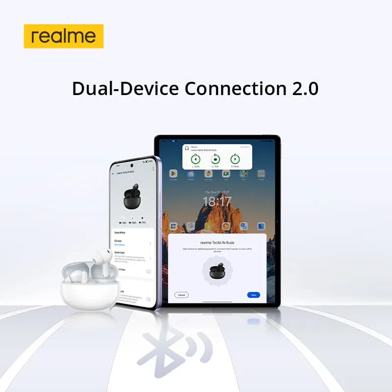 سماعات realme TechLife Buds TWS مع مشغل باس ديناميكي 12.4 ملم، بطارية تدوم حتى 36 ساعة، اتصال بجهازين، بلوتوث 5.4 - 3