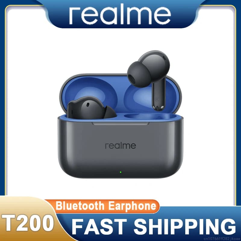 سماعات realme Buds T200 اللاسلكية بلوتوث 5.4، عزل ضوضاء مختلط 32dB، TWS، سماعات ألعاب وموسيقى، بطارية 530mAh، وضع استعداد طويل