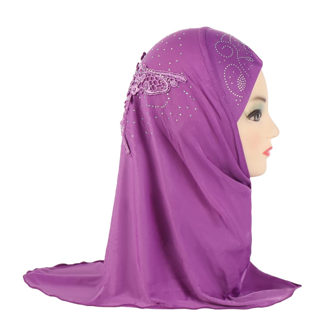 حجاب أميرة جميل للبنات الصغيرات مع دانتيل في الخلف، يناسب الأطفال من 2 إلى 5 سنوات، وشاح رأس إسلامي - 2