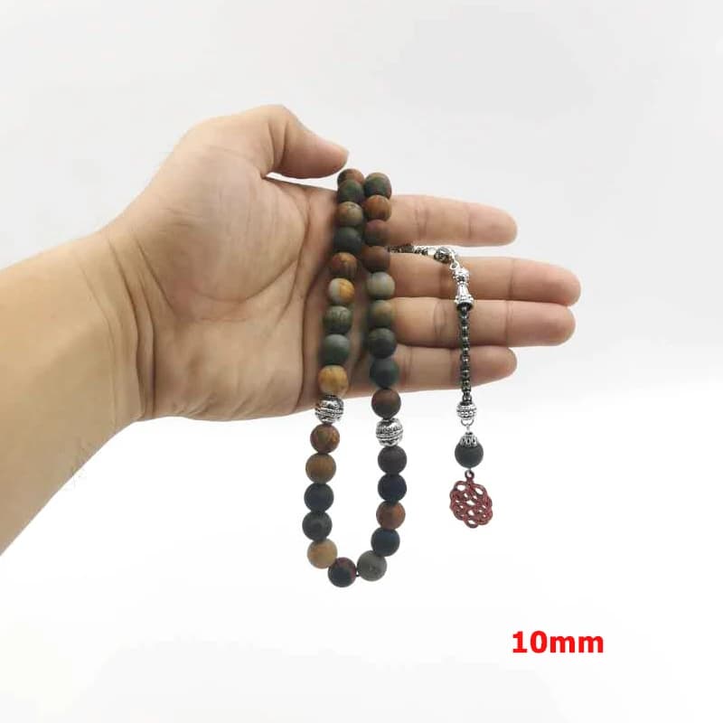 Tasbih الطبيعية جاسبر الأحمر بيكاسو حجر 33 الخرز سوار مسلم الاكسسوارات عيد الأضحى على اليد الإسلامية التركية مجوهرات - 5