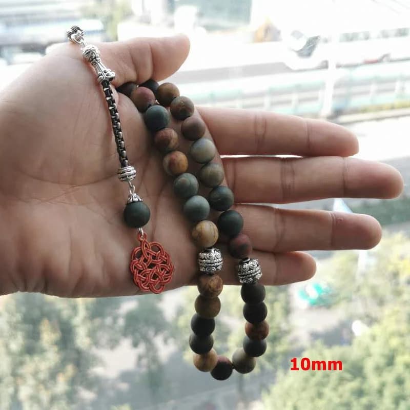 Tasbih الطبيعية جاسبر الأحمر بيكاسو حجر 33 الخرز سوار مسلم الاكسسوارات عيد الأضحى على اليد الإسلامية التركية مجوهرات - 4