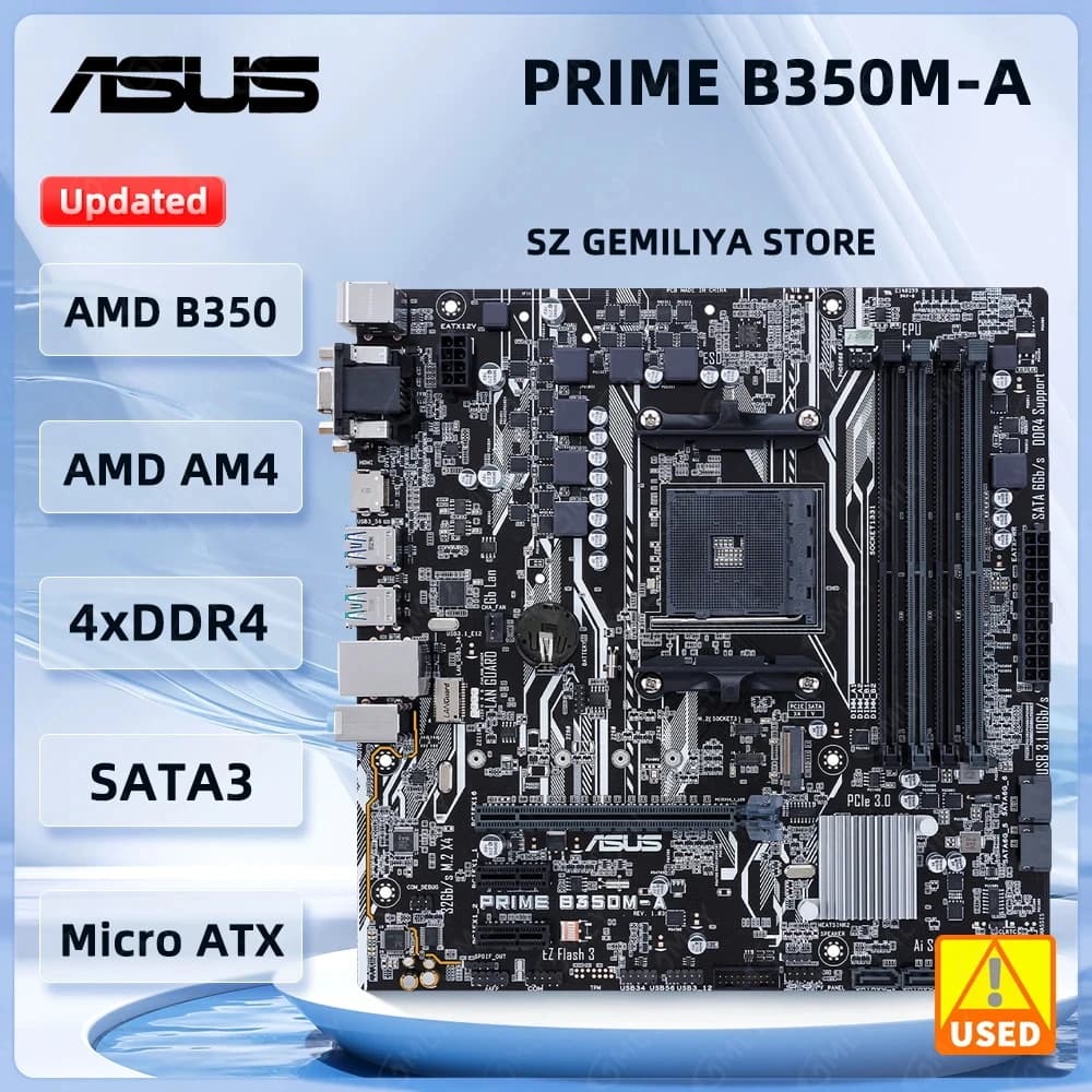 لوحة أم ASUS PRIME B350M-A، شريحة AMD B350، مقبس AM4، ذاكرة DDR4 بسعة 64 جيجابايت، Micro ATX، PCI-E 3.0، تدعم معالجات Ryzen 7 5700 وRyzen 3 5300 وRyzen 7 4700