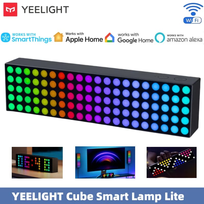 مكعب إضاءة ذكي من Yeelight، إضاءة ديناميكية RGB، إعدادات مسبقة للساعة والحروف والرموز التعبيرية، تحكم صوتي، متوافق مع Apple Home وGoogle وAlexa
